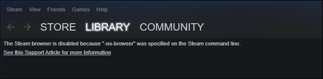 Steam saying it can't show the Library without the browser enabled