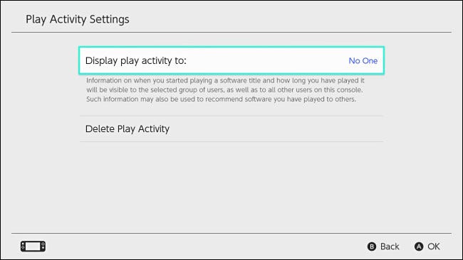 Nintendo Switch Display play activity to setting set to No one.