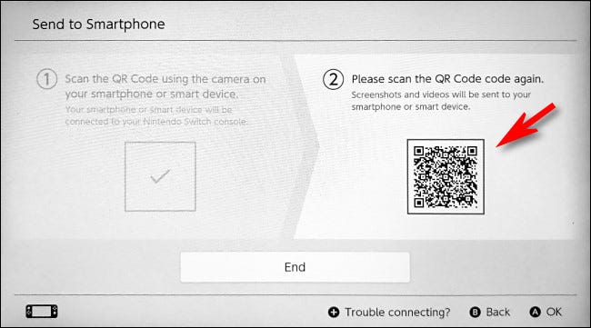 Using your smart device, scan the second QR code on the Switch.
