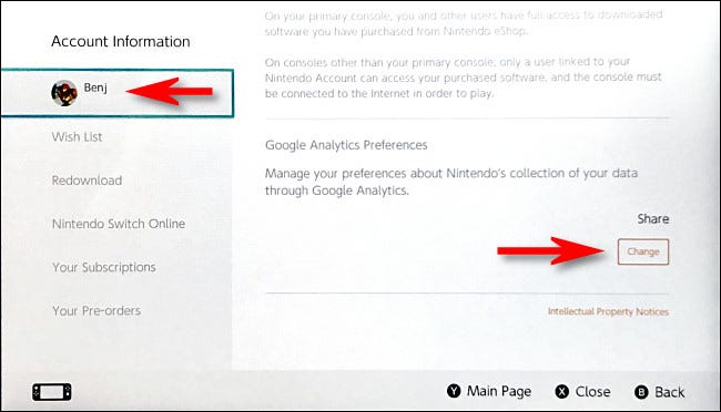 On the account information screen, scroll down to the bottom of the page to the Google Analytics section and tap Change.