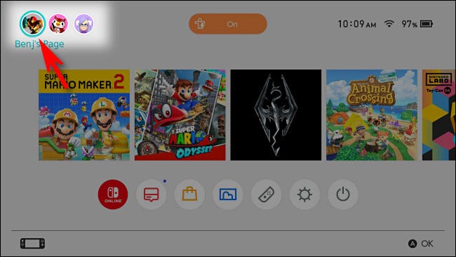 On the Switch Home screen, select your user profile icon.