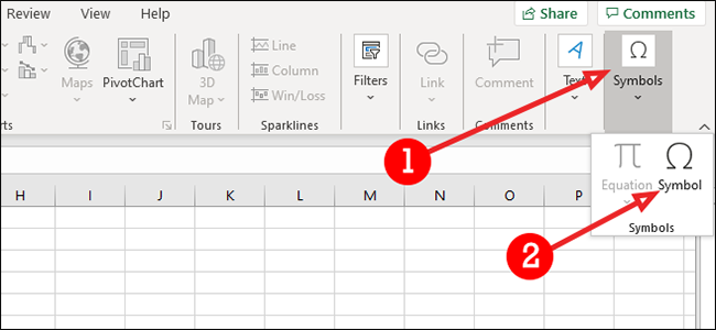 symbol menu excel