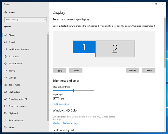 Windows 10 Display Settings Window