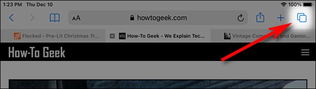 The tab switcher button in Safari on iPad.