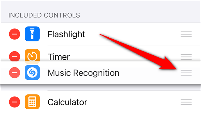 Tap and hold on the handle to rearrange the Shazam button's placement in Control Center