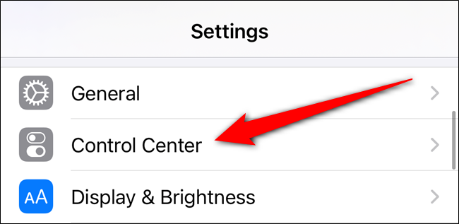Tap the Control Center option