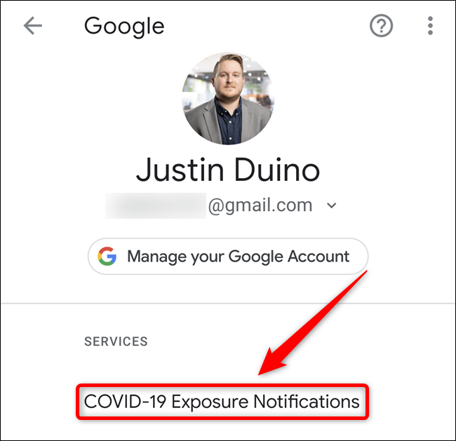 Tap the COVID-19 Exposure Notifications option