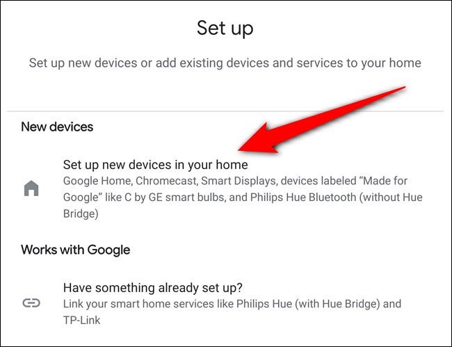 Tap the Set Up New Devices In Your Home button