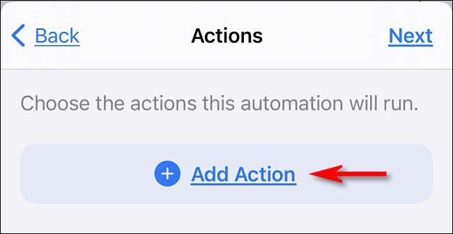 In Apple Shortcuts on iPhone, tap Add Action.