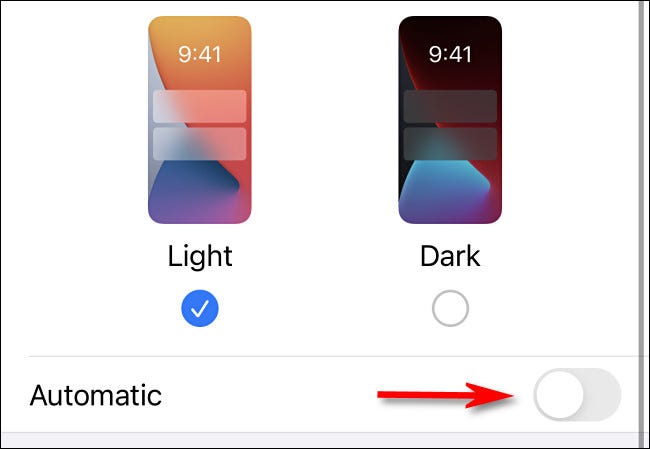 In iPhone Settings, tap the Automatic switch to turn it on