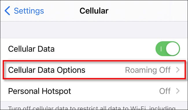 In Cellular on iPhone, tap Cellular Data Options.
