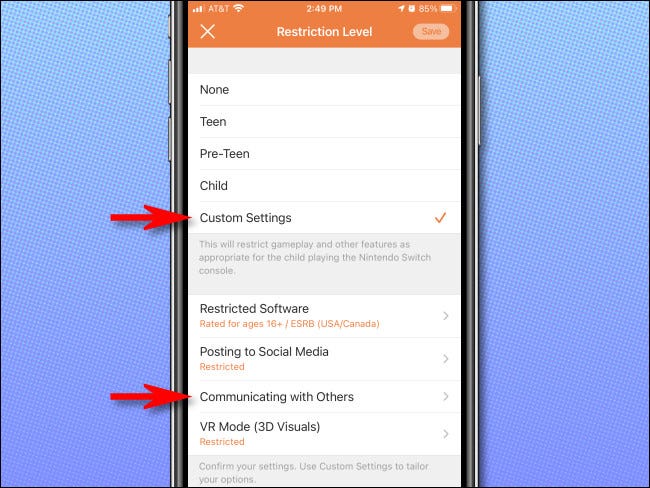 Tap Custom Settings, then tap Communicating with Others.
