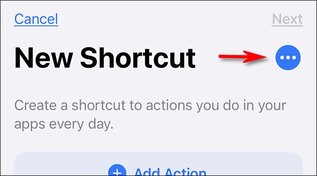 In Shortcuts on iPhone, tap the ellipses button to rename the shortcut.