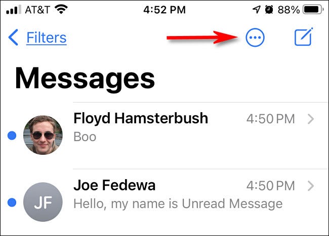 In Messages on iPhone, tap the ellipses button (three dots in a circle).