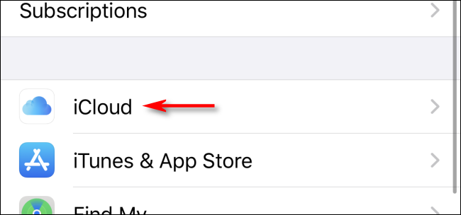 Tap iCloud in Settings on iPhone