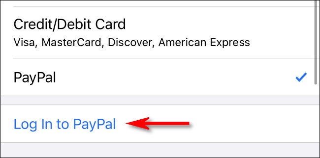 Tap Log in to PayPal