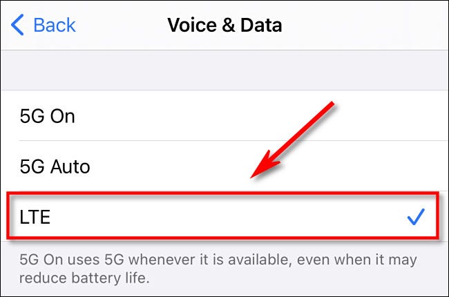 In Voice & Data, select LTE.