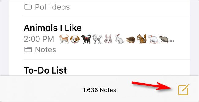 Tap the New Note icon in Notes.