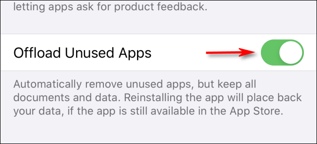 Toggle-On Offload Unused Apps.
