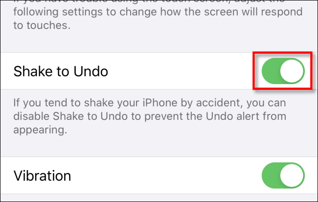 Tap Shake to Undo Switch in Settings on iPhone or iPad