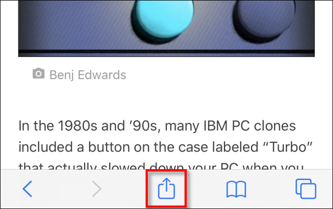Tap the Share button in Safari on iPhone