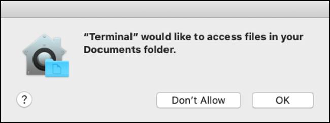 macOS Catalina Disk Access Permission Dialog