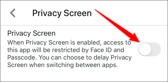 Toggle on the Privacy Screen option