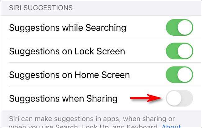 In Settings, tap Suggestions when Sharing to turn it off.
