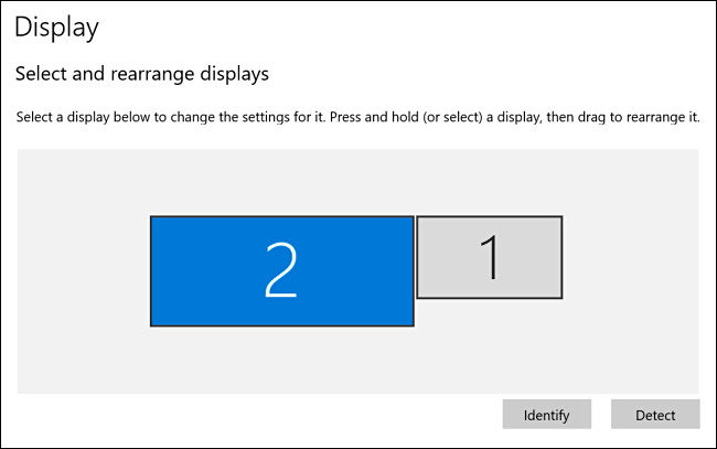 Display 2 selected in Windows 10 display settings