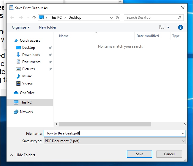 The Save Print Output As window.