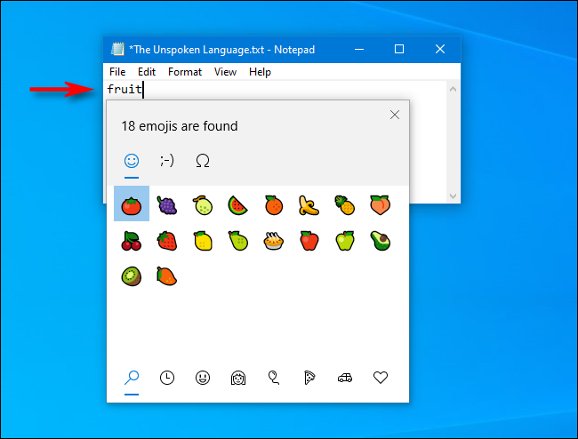 Type a word to search for its emoji in Windows 10