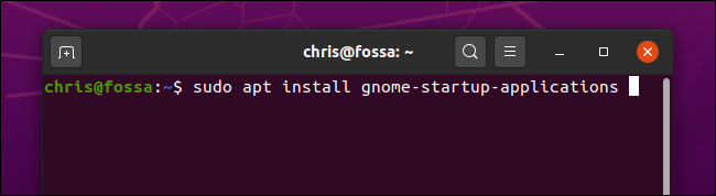 Installing the GNOME Startup Applications tool on Ubuntu.