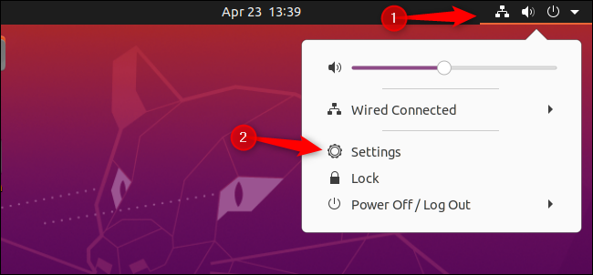 Opening the Settings window from Ubuntu's GNOME panel