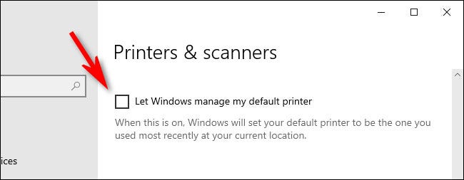 In Windows 10 Printers & Scanners settings, uncheck Let Windows manage my default printer.