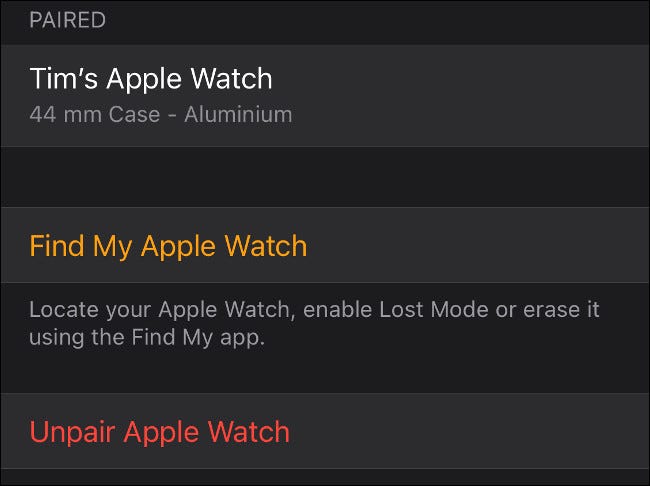 Unpair Apple Watch via iPhone