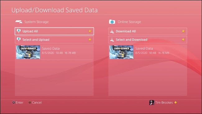 The Upload/Download Saved Data menu on PS4.