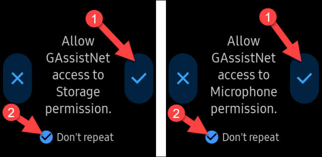 Grant GAssist access to storage and the microphone on your watch.