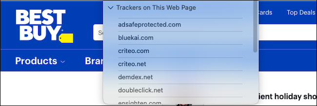 Check a web page's trackers names on Safari