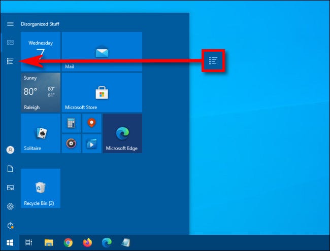 In the Windows 10 Start menu, click the App List button.