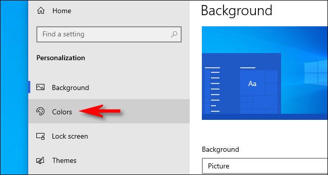 In Personalization settings, click Colors in the sidebar.