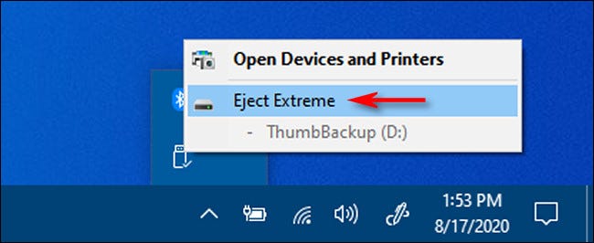 Click Eject and the name of the USB drive you'd like to remove in Windows 10.