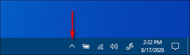 Click the carat-shaped arrow in the taskbar notification area to see hidden icons in Windows 10.