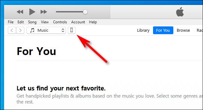 In iTunes, click the iPhone or iPad device icon in the toolbar.