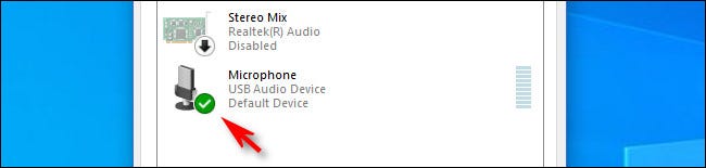 In Windows 10, a green check mark beside the microphone icon means it is the default device.