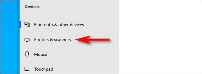 In Windows 10 Settings, click Printers & Scanners.