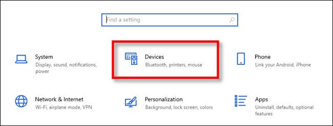 In Windows 10 Settings, click Devices.