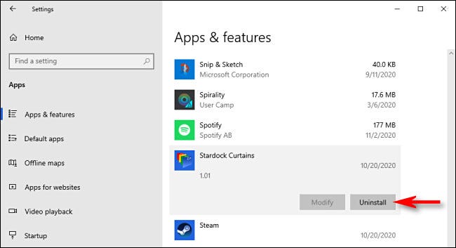 In Apps & Features, select the app you'd like to uninstall, then click Uninstall.