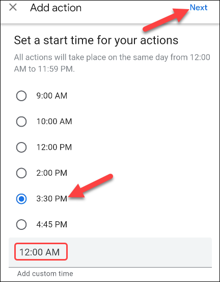 choose a time and tap next