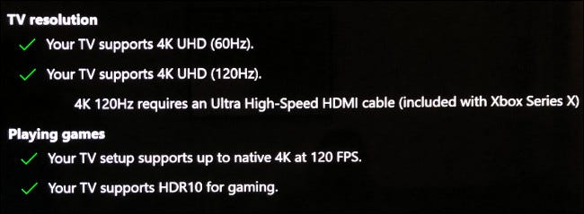 The TV Resolution and Playing Games sections in the 4K TV Display menu on Xbox.