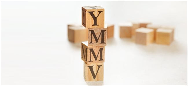 Block letters spelling out YMMV.